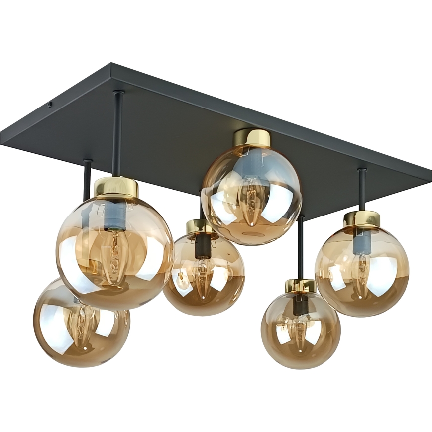 Bevestigde hanglamp DEA 6xE14/60W/230V zwart/goud/gerookt beige