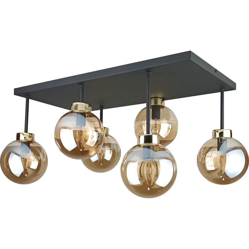Bevestigde hanglamp DEA 6xE14/60W/230V zwart/goud/gerookt beige