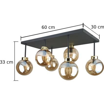 Bevestigde hanglamp DEA 6xE14/60W/230V zwart/goud/gerookt beige