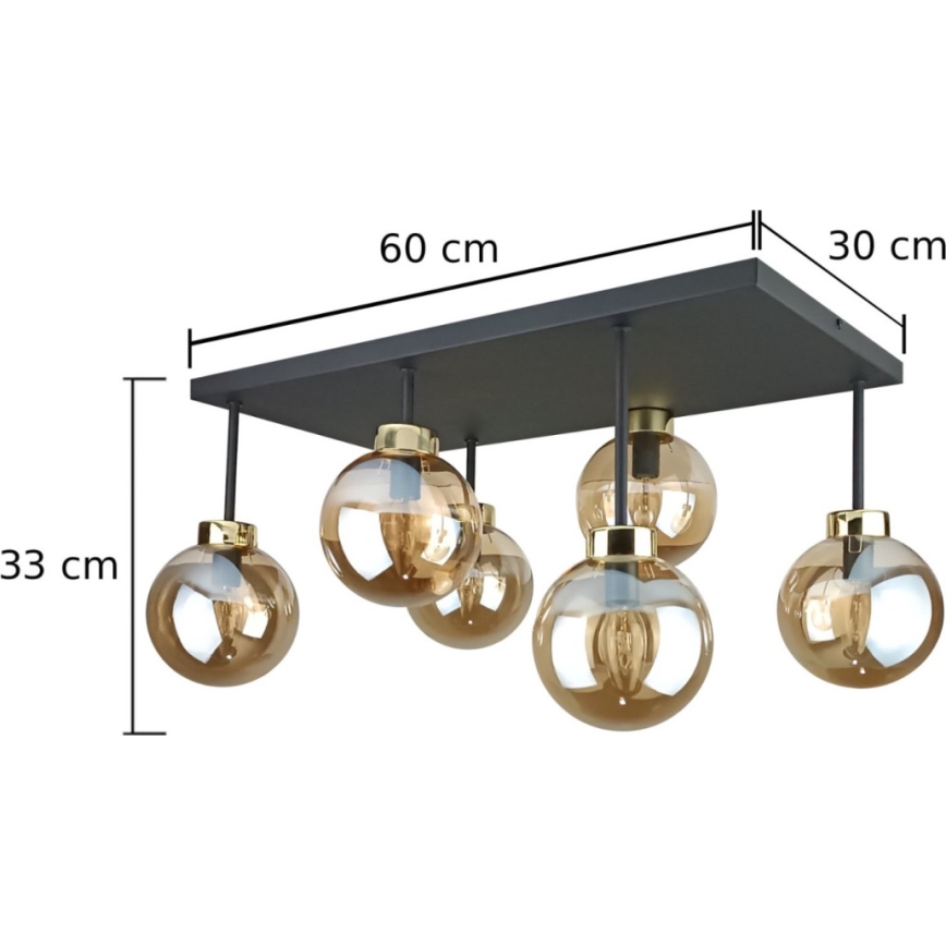 Bevestigde hanglamp DEA 6xE14/60W/230V zwart/goud/gerookt beige