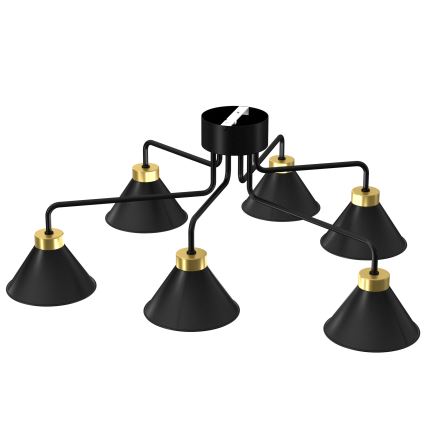 Bevestigde hanglamp DEMET 6xE27/60W/230V zwart/goud