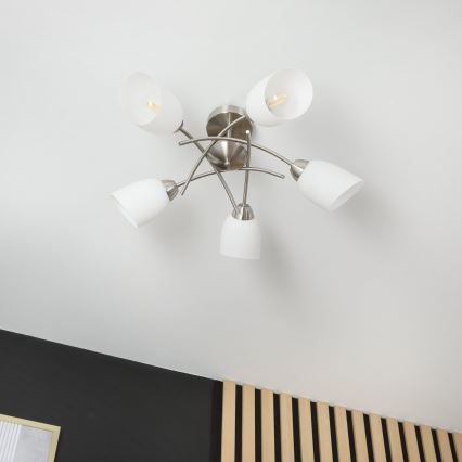 Bevestigde hanglamp DONNA 5xE27/60W/230V nikkel