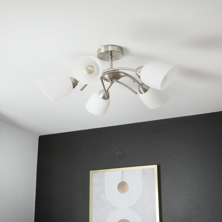 Bevestigde hanglamp DONNA 5xE27/60W/230V nikkel