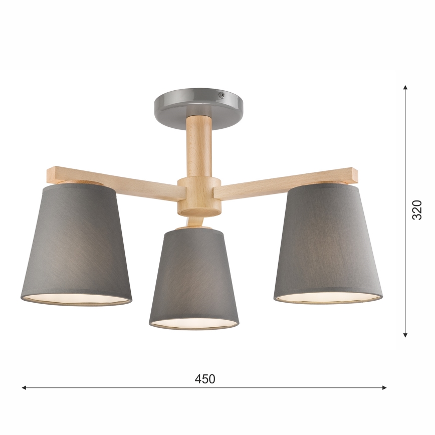 Bevestigde hanglamp ELLIE 3xE27/60W/230V grijs/beuken
