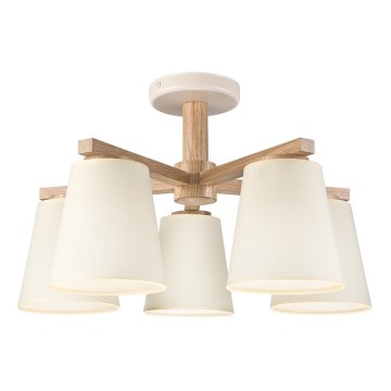 Bevestigde hanglamp ELLIE 5xE27/15W/230V crème/eiken