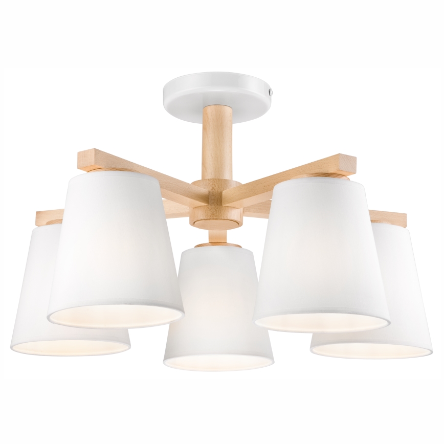 Bevestigde hanglamp ELLIE 5xE27/60W/230V wit/beuken