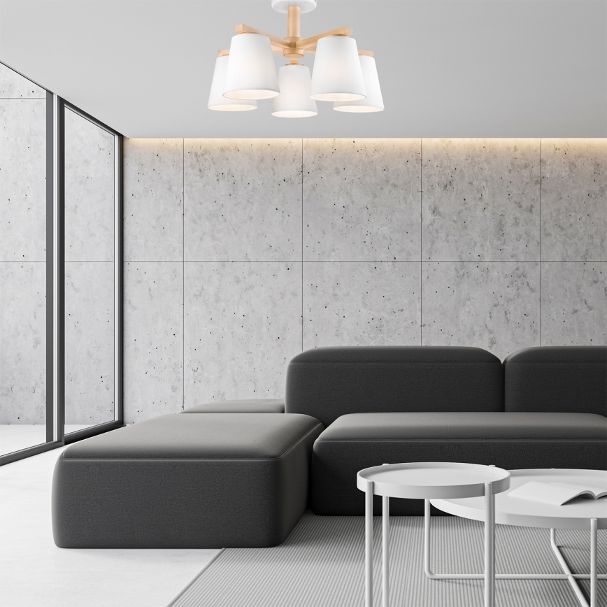Bevestigde hanglamp ELLIE 5xE27/60W/230V wit/beuken