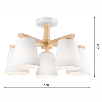 Bevestigde hanglamp ELLIE 5xE27/60W/230V wit/beuken