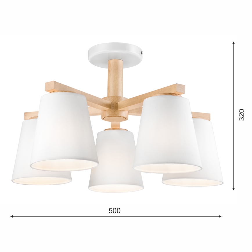 Bevestigde hanglamp ELLIE 5xE27/60W/230V wit/beuken