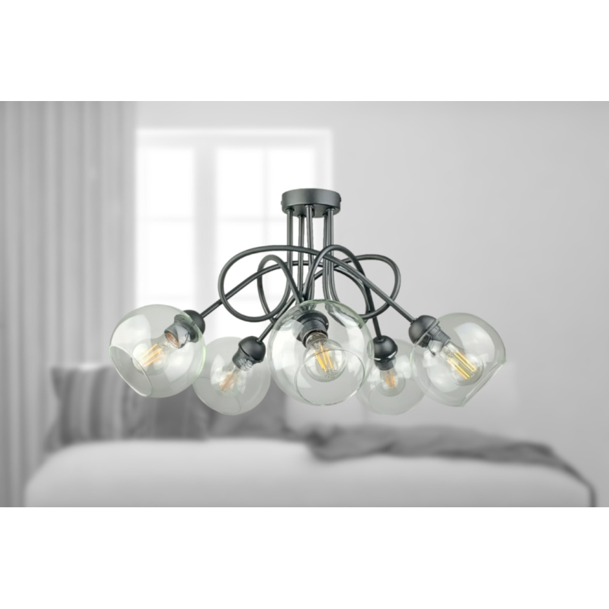 Bevestigde hanglamp EVIE 5xE27/60W/230V antraciet/doorzichtig