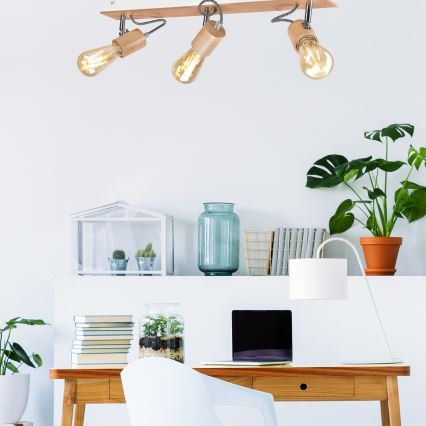 Bevestigde hanglamp GUSTAVO 3xE27/60W/230V beuken