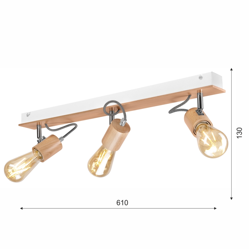 Bevestigde hanglamp GUSTAVO 3xE27/60W/230V beuken