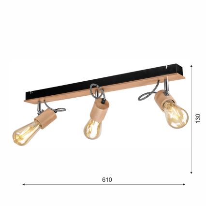 Bevestigde hanglamp GUSTAVO 3xE27/60W/230V beuken