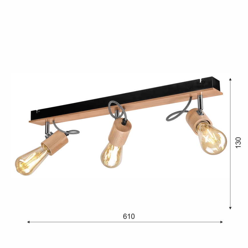 Bevestigde hanglamp GUSTAVO 3xE27/60W/230V beuken