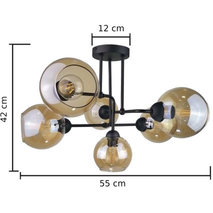 Bevestigde hanglamp MONDE BLACK 6xE27/60W/230V