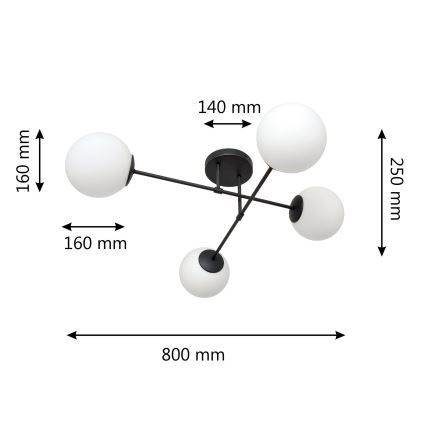 Bevestigde hanglamp MOON 4xE27/15W/230V zwart