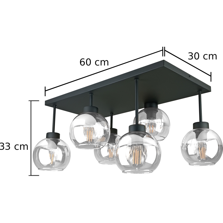 Bevestigde hanglamp NESSA 6xE27/60W/230V zwart/doorzichtig
