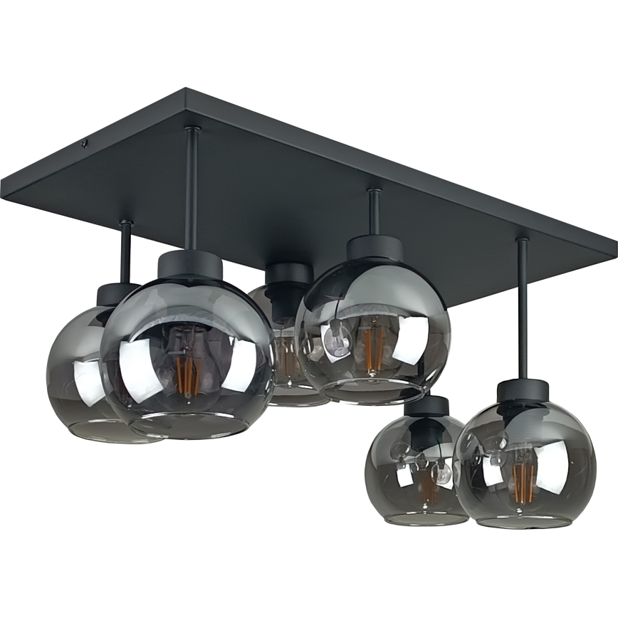 Bevestigde hanglamp NESSA 6xE27/60W/230V zwart/gerookt zwart