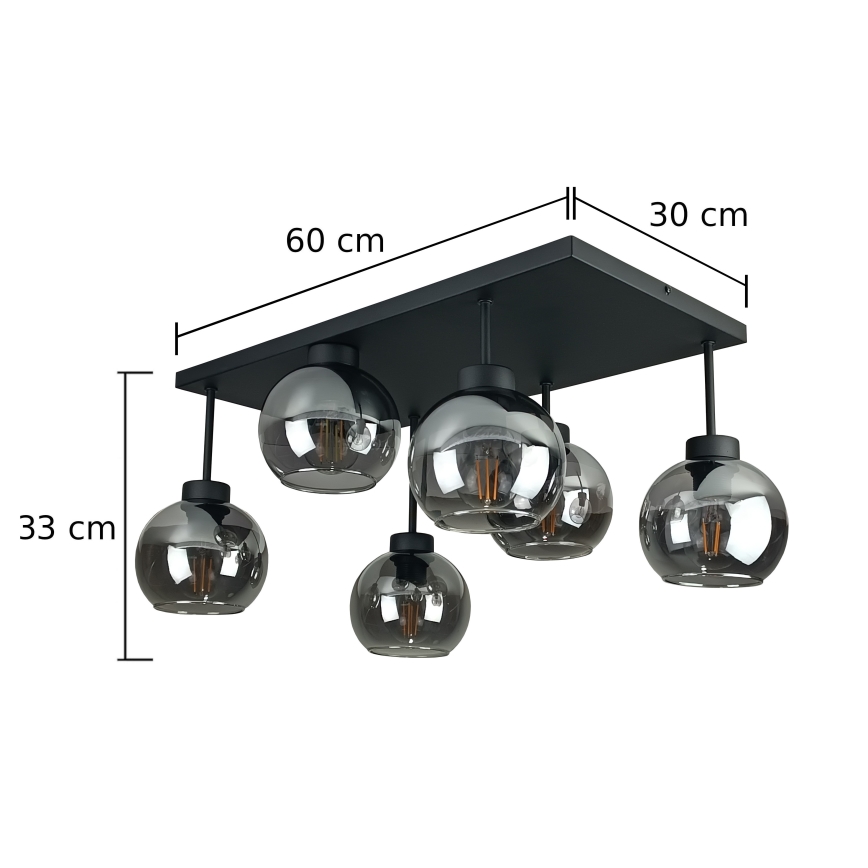 Bevestigde hanglamp NESSA 6xE27/60W/230V zwart/gerookt zwart