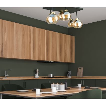 Bevestigde hanglamp NESSA 6xE27/60W/230V zwart/goud/gerookt beige