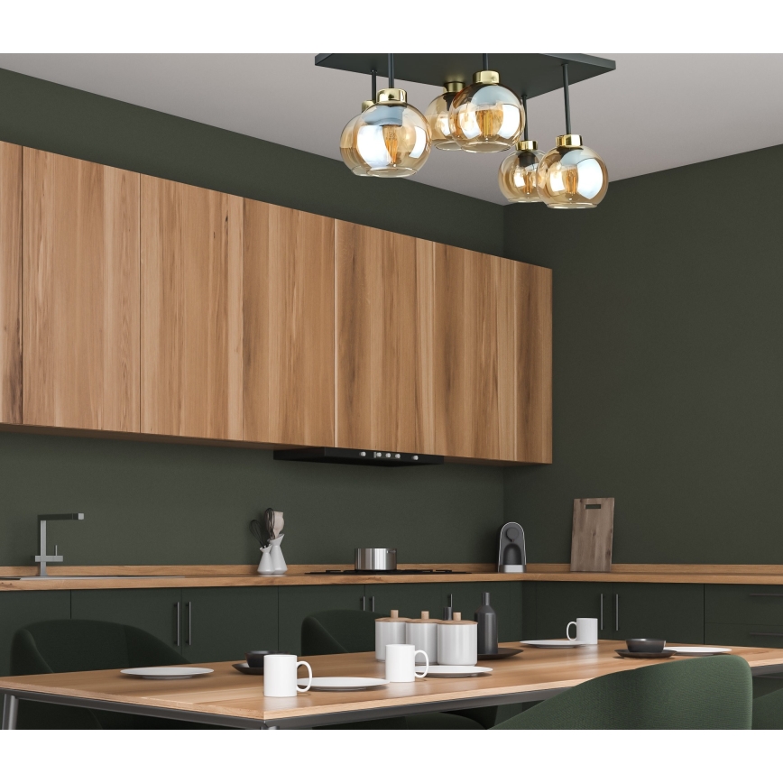 Bevestigde hanglamp NESSA 6xE27/60W/230V zwart/goud/gerookt beige