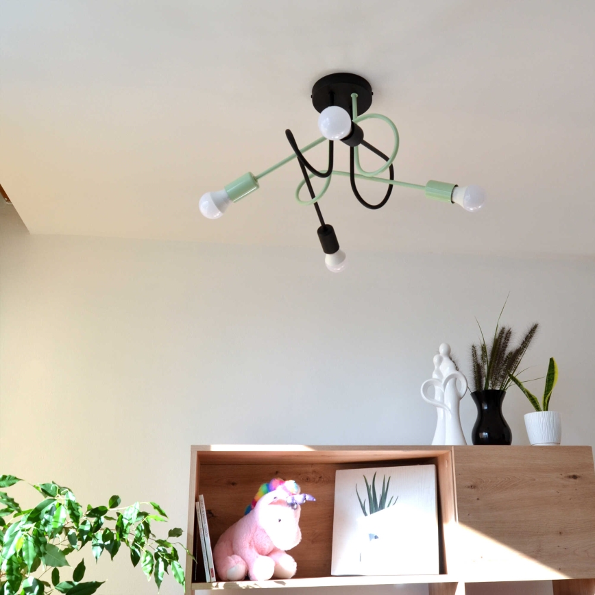 Bevestigde hanglamp OXFORD 4xE27/15W/230V zwart/groen