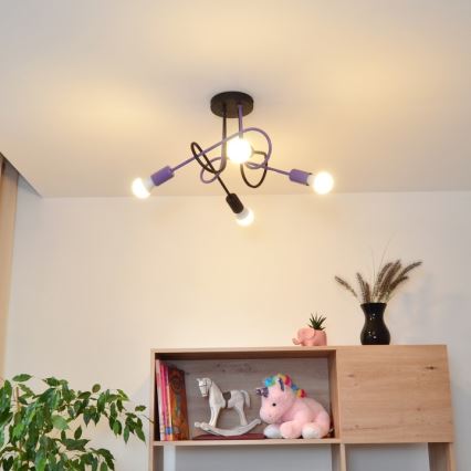 Bevestigde hanglamp OXFORD 4xE27/15W/230V zwart/paars