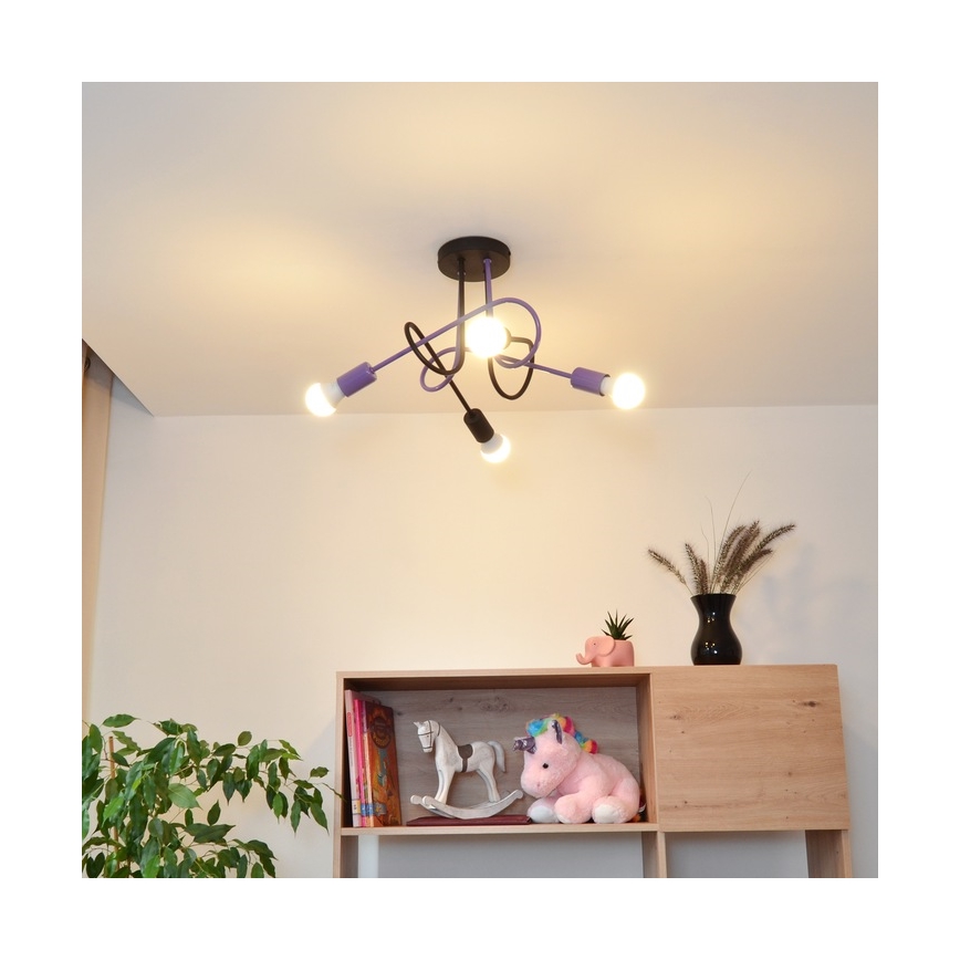 Bevestigde hanglamp OXFORD 4xE27/15W/230V zwart/paars