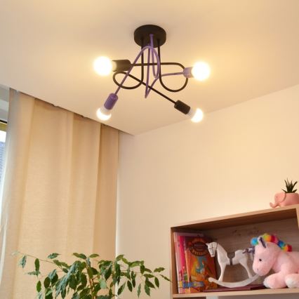 Bevestigde hanglamp OXFORD 4xE27/15W/230V zwart/paars