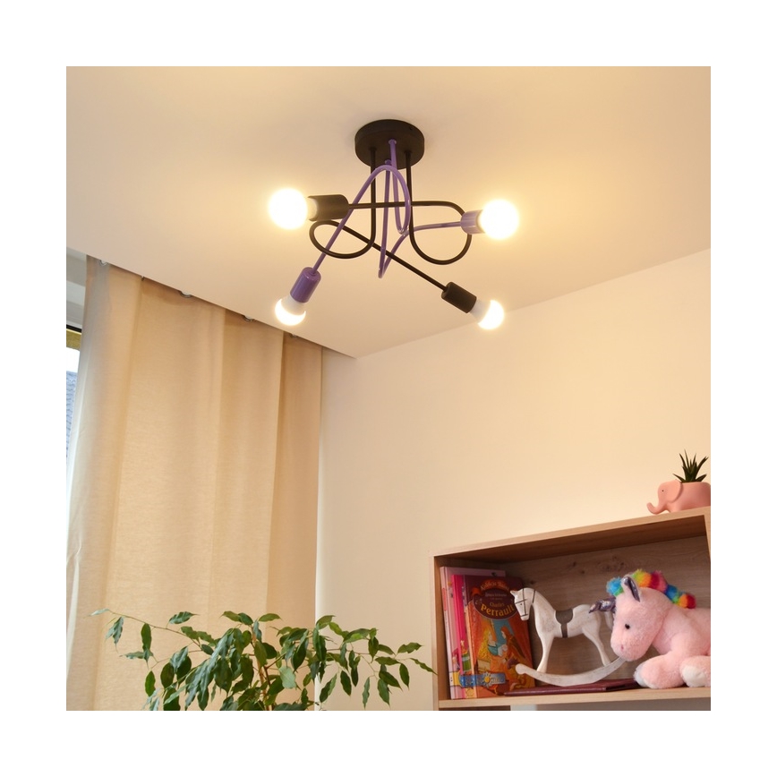 Bevestigde hanglamp OXFORD 4xE27/15W/230V zwart/paars