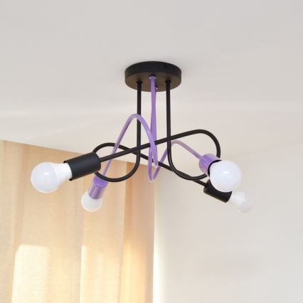 Bevestigde hanglamp OXFORD 4xE27/15W/230V zwart/paars