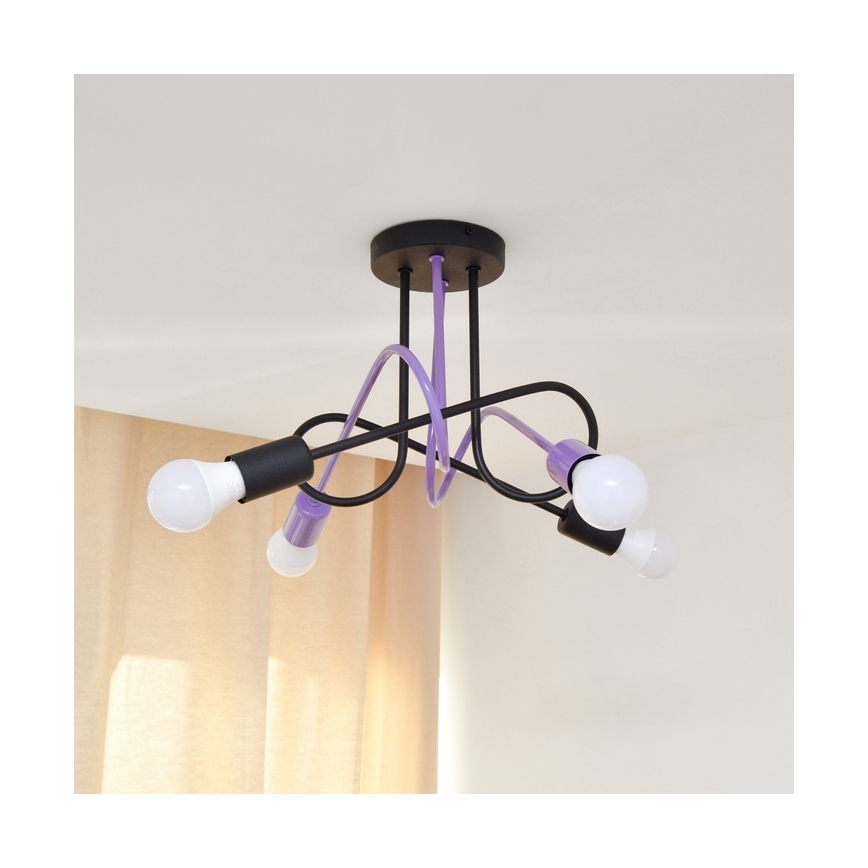 Bevestigde hanglamp OXFORD 4xE27/15W/230V zwart/paars