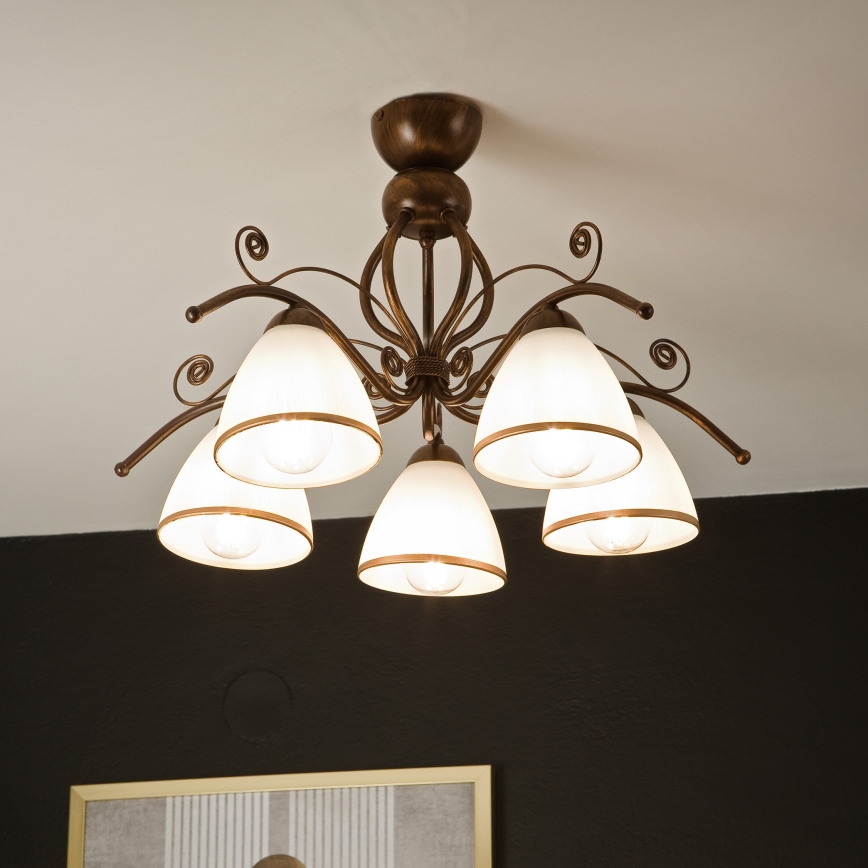 Bevestigde hanglamp RETRO 5xE27/60W/230V brons patina