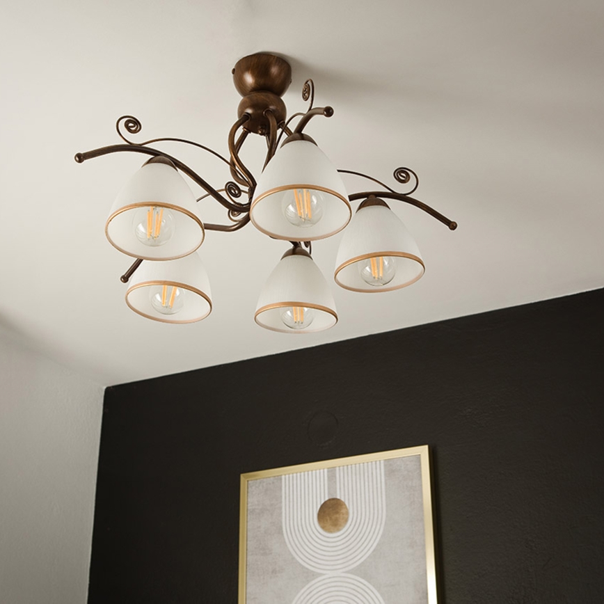 Bevestigde hanglamp RETRO 5xE27/60W/230V brons patina