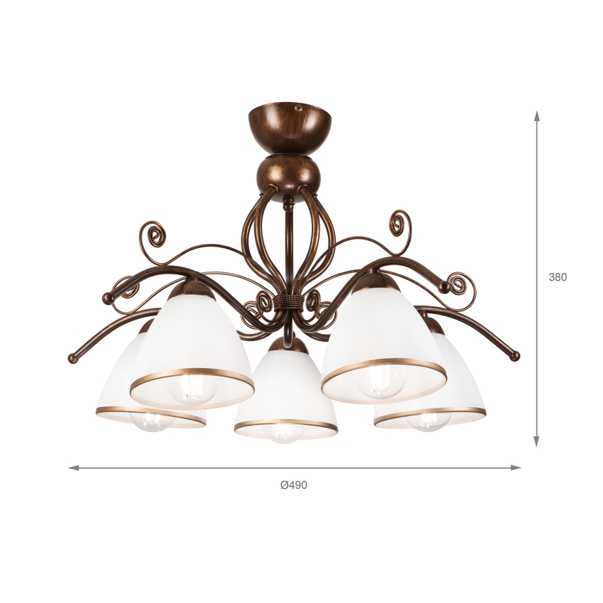 Bevestigde hanglamp RETRO 5xE27/60W/230V brons patina