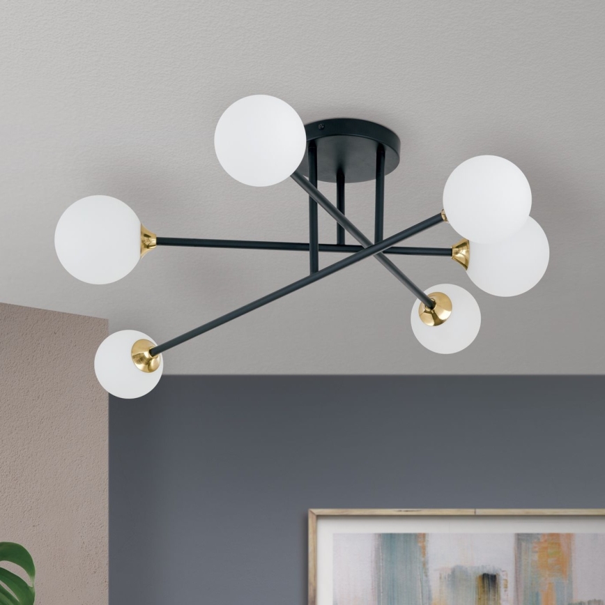 Bevestigde hanglamp SNOWWHITE 6xG9/20W/230V diameter 84 cm zwart/goud