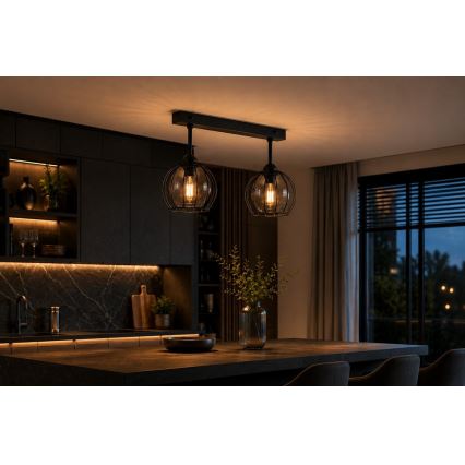 Bevestigde hanglamp SOLO BLACK 2xE27/60W/230V