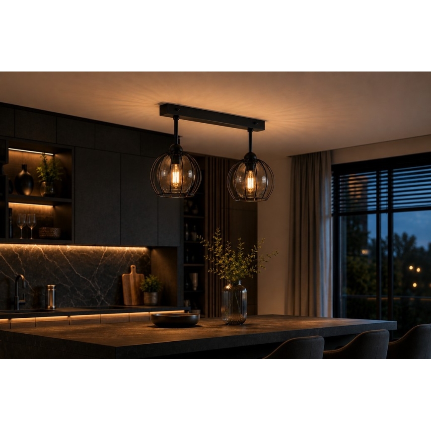 Bevestigde hanglamp SOLO BLACK 2xE27/60W/230V