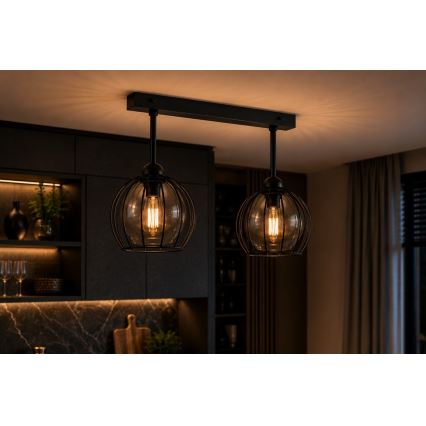 Bevestigde hanglamp SOLO BLACK 2xE27/60W/230V
