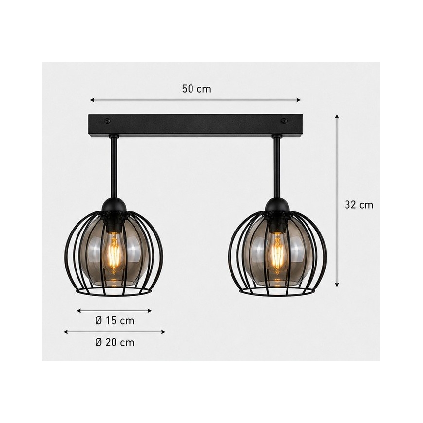 Bevestigde hanglamp SOLO BLACK 2xE27/60W/230V