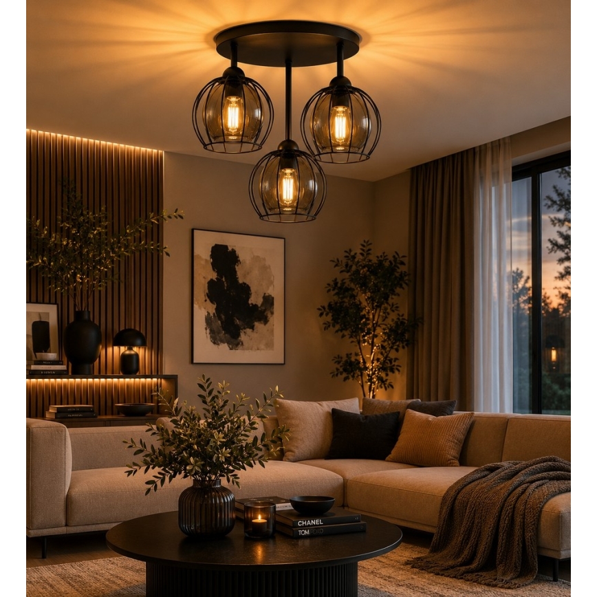 Bevestigde hanglamp SOLO BLACK 3xE27/60W/230V diameter 30 cm