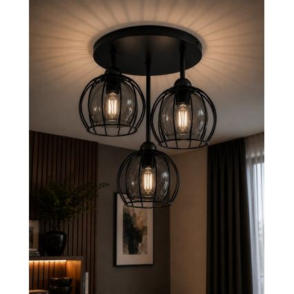 Bevestigde hanglamp SOLO BLACK 3xE27/60W/230V diameter 30 cm