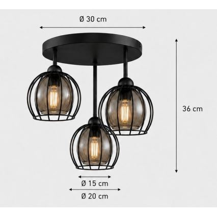 Bevestigde hanglamp SOLO BLACK 3xE27/60W/230V diameter 30 cm