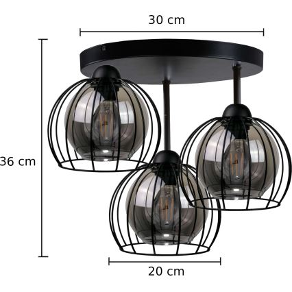 Bevestigde hanglamp SOLO BLACK 3xE27/60W/230V diameter 30 cm