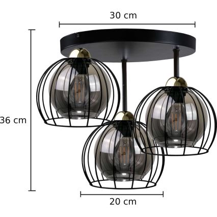 Bevestigde hanglamp SOLO BLACK 3xE27/60W/230V diameter 30 cm zwart/goud