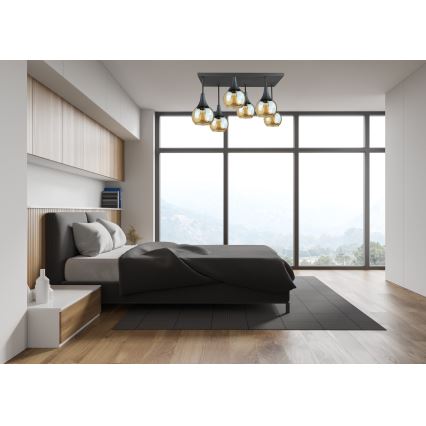 Bevestigde hanglamp SOMA 6xE27/60W/230V zwart/gerookt beige
