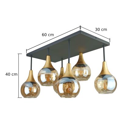 Bevestigde hanglamp SOMA 6xE27/60W/230V zwart/goud/gerookt beige