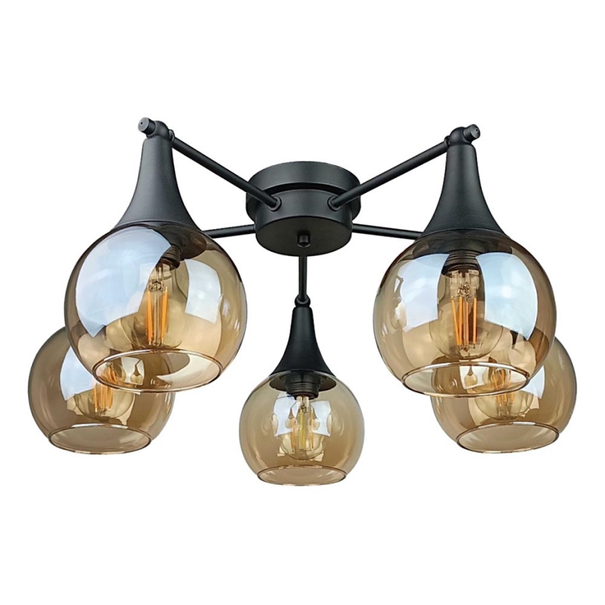 Bevestigde hanglamp STAR 5xE27/60W/230V zwart/gerookt beige
