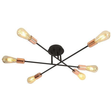 Bevestigde hanglamp STRAIGHT 6xE27/15W/230V zwart/koper