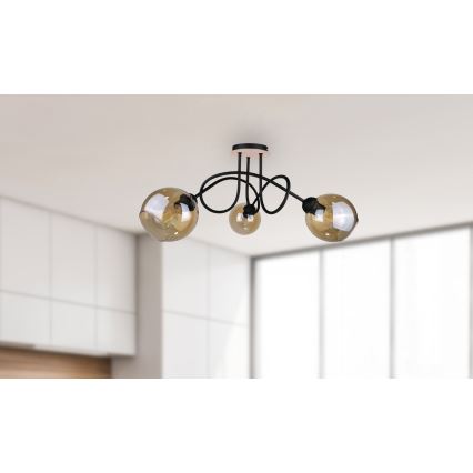 Bevestigde hanglamp VENUS WOOD 3xE27/60W/230V zwart/gerookt bruin